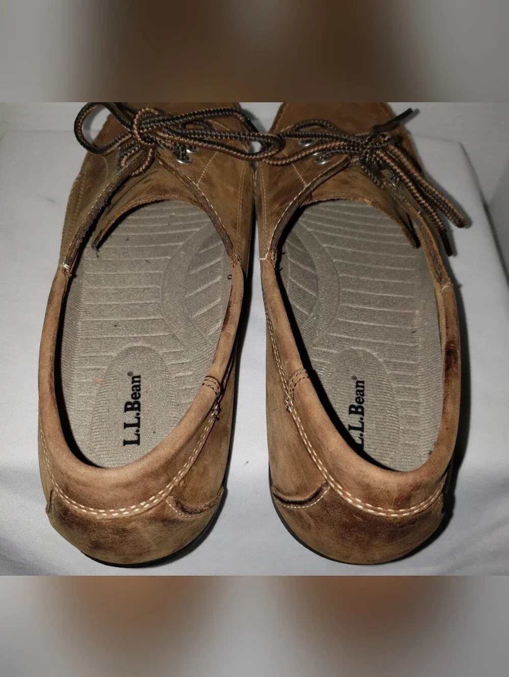 L.L.Bean Men's Leather Moccasins Rubber Sole Blucher Moc Brown Size 12 D
